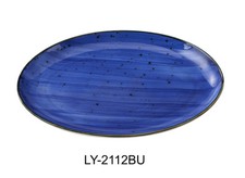 Yanco China Lyon Blue Glazed Porcelain 12" x 8.25" Oval Platter - 1 Doz