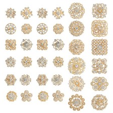 36 Pieces Gold Wedding Bouquet Brooches for Women Fashion, Rhinestone Bulk Fl