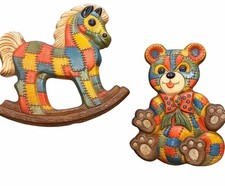 Vintage 1979 Patch Foam Craft Nursery Teddy Bear And Rocking Horse Wall Hanging