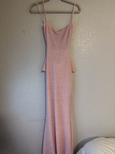 Women’s Windsor Pink Glitter Backless Cowl Neck Bow Back Long Gown Dress XS