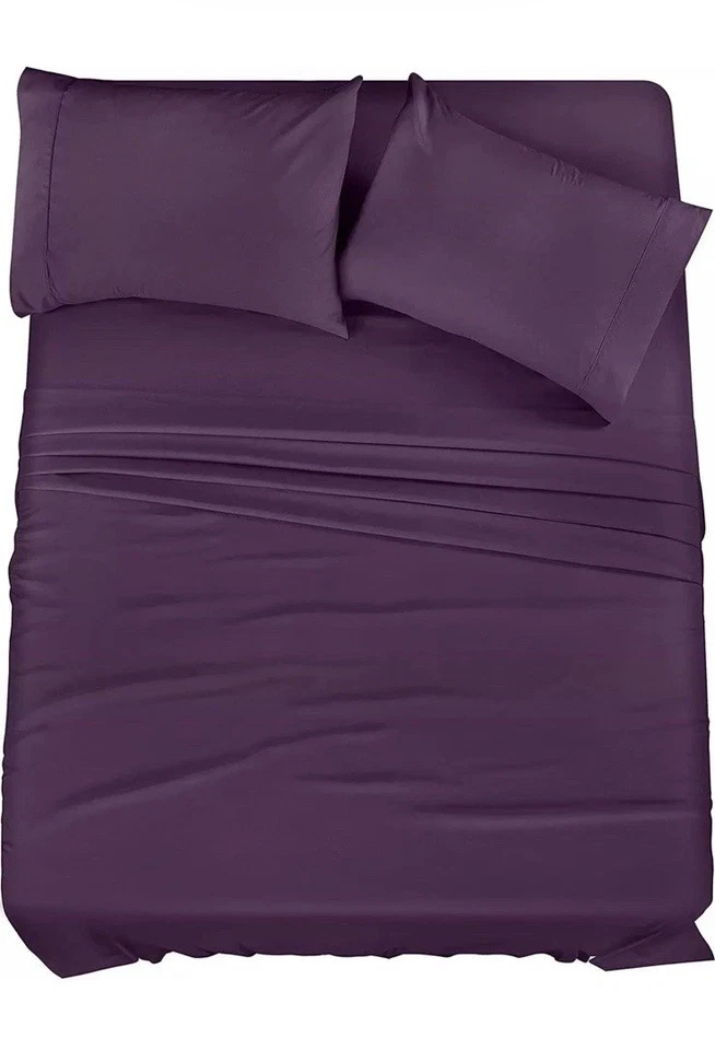 Queen Microfiber 4 Piece Bed Sheet Set with Pillow Cases Utopia. Purple - Image 2 of 4