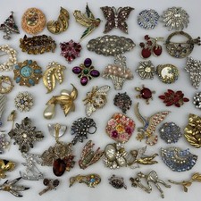 Huge Lot 50 AS IS Antique Vintage all RHINESTONE BROOCH Pins Harvest Repair