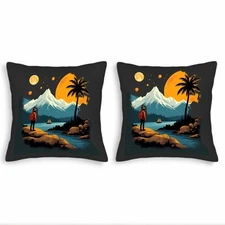 Set of 2 18x18in Throw Pillow Covers - Serene Nighttime Landscape 