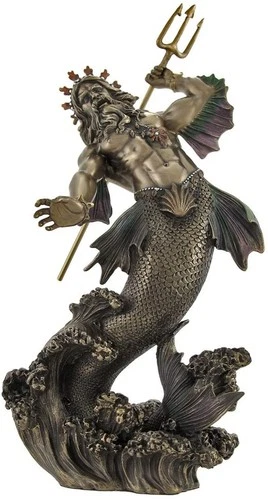 3 "Poseidon God of Sea Throwing Trident Greek Mythology Statue Bronze Color