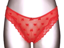 Victoria's Secret Tease NWT Medium Red Thong Panty Sheer Mesh High Leg Sexy