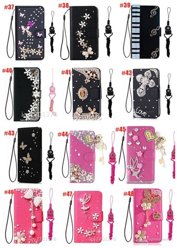 Bling Flip Leder Diamanten Geldbörse Damen Handy Abdeckung Etui für Motorola Nokia - Bild 5 von 18