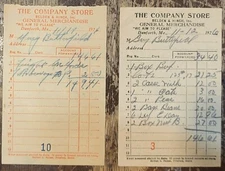 1926 Billhead Receipt Danforth Maine The Company Store x2 pieces