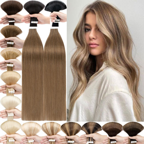 Russian Remy Seamless Tape In Real Human Hair Extension Invisible Skin Weft - Picture 1 of 43