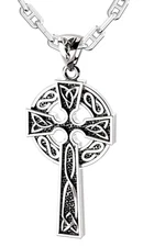 US Jewels Men's XL 925 Sterling Silver Irish Celtic Knot Cross Antique Finish Pe