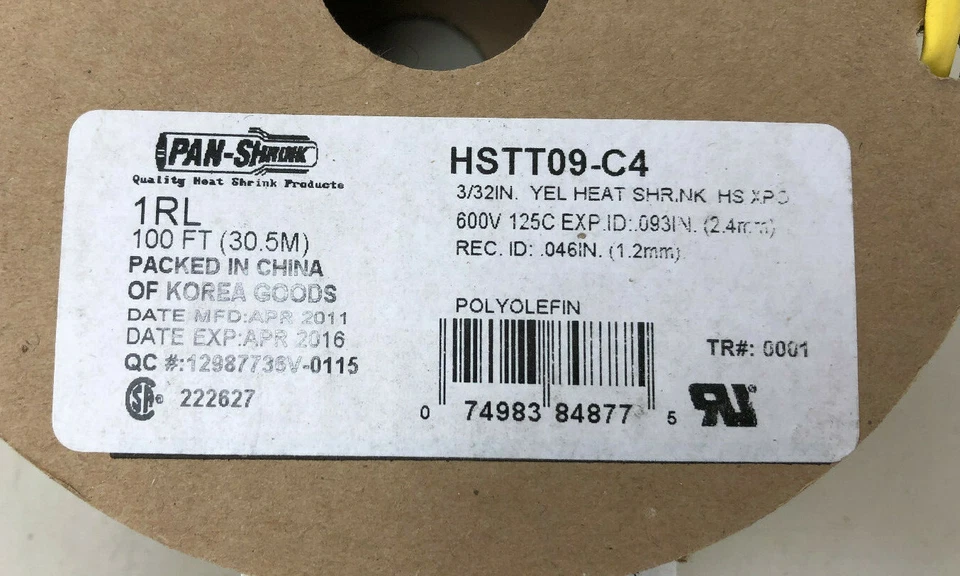 PANDUIT HSTT09-C4 3/31 amarillo termocontraíble HS XPO 600V 1090 pies 30,5 m Foto 3 de 4
