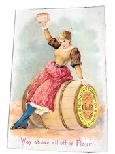 1880s - 90s Washburn Crosby’s  Gold Medal Flour Lovely Lady Barrel And Bread