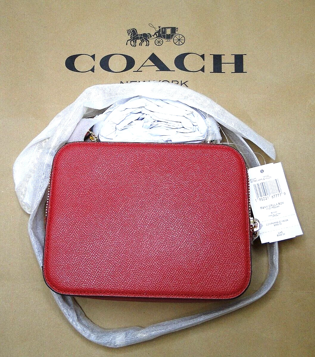 Coach CC377 Disney X Coach nuovo con etichetta scatola tracolla con motivo crudelia rosso mela multi