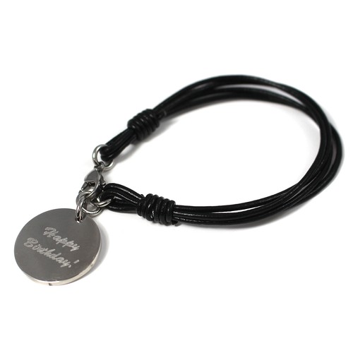 PULSERA BARRA IDENTIDAD ACERO CUERO PERSONALIZADO SEÑORA CON ENCANTO GRABADO regalo - Imagen 21 de 25