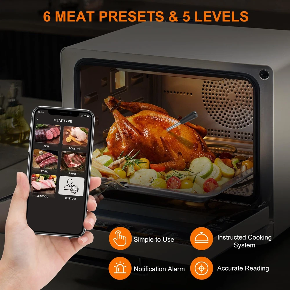 Wireless Meat Thermometer, Smart Bluetooth Meat Thermometer Digital with Alar...