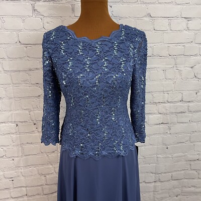 Alex Evening Dress Blue A-Line Lace Bodice Embellished Formal Size 6 NWT