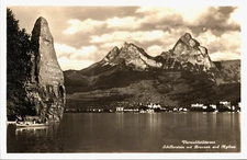 Switzerland Vierwaldstättersee Schillerstein Brunnen & Mythen Vintage RPPC B138
