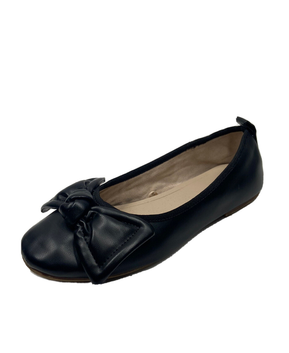 ZARA Niñas Negro Ballet Planos Arco Imitación Cuero Talla 33 EU 2US