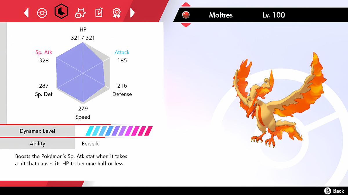 Pokemon Sword and Shield Moltres 6IV-EV Competitively Trained