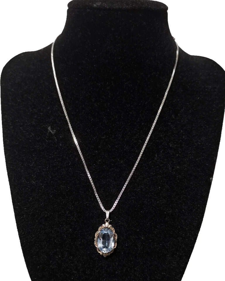 Antiker Anhänger aus 835 Silber mit Spinell-Stein & 835er Silberkette Collier - Bild 2 von 4