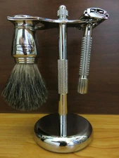 Scalpmaster SB-19 Chrome Shaving Set 100% Badger Bristle Brush Razor NEW 