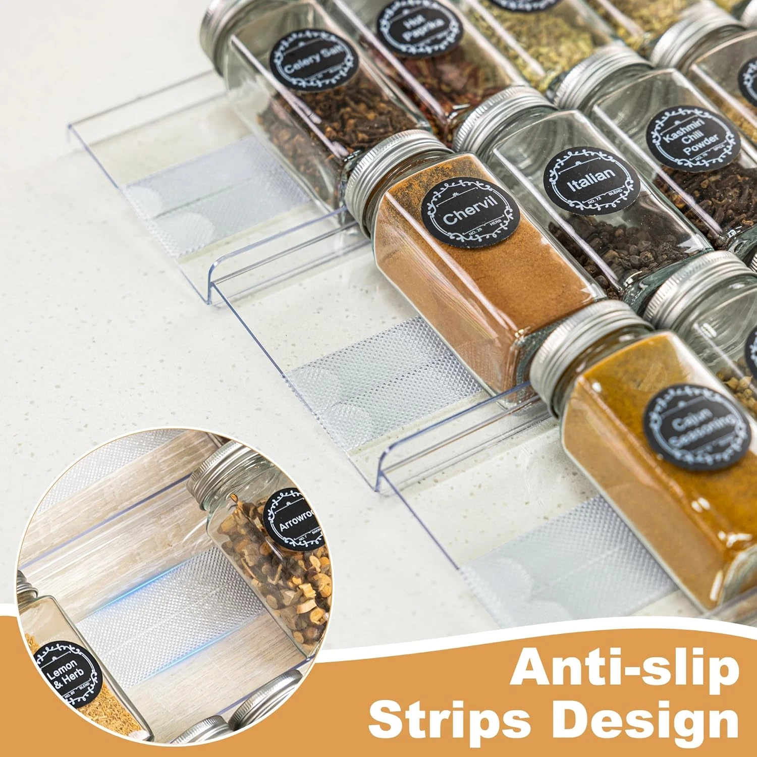 8-Pack Spice Drawer Organizer Expandable Acrylic Seasoning Rack 13" to 26" Holds