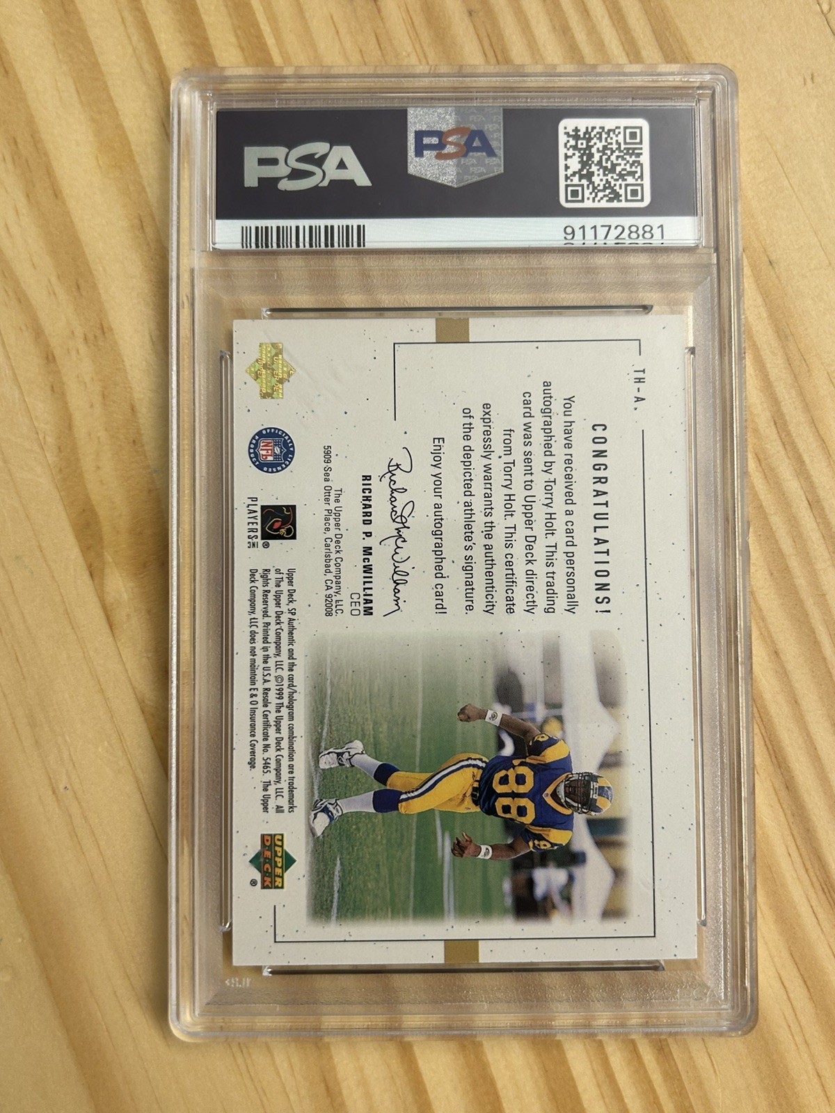 1999 SP Authentic - Torry Holt #TH-A RC Auto PSA 10 Rookie pop 1 w/psa auto 10 view 2