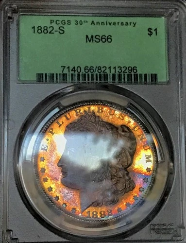 1882 S MORGAN DOLLAR PCGS MS66! EXCEPTIONAL END ROLL TONER$$ WOW COIN NR #64114
