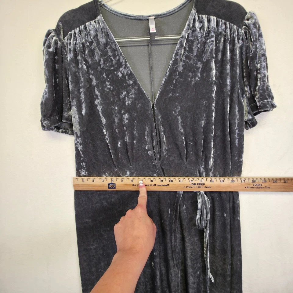 Maxi Vestido Xhilaration Mujer M Gris Terciopelo Aplastado Envoltura Noche Formal Cóctel Foto 4 de 4