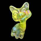 Fenton Glass Topaz Opalescent Happy Cat Uranium Vaseline UV Glow 6.25” VTG
