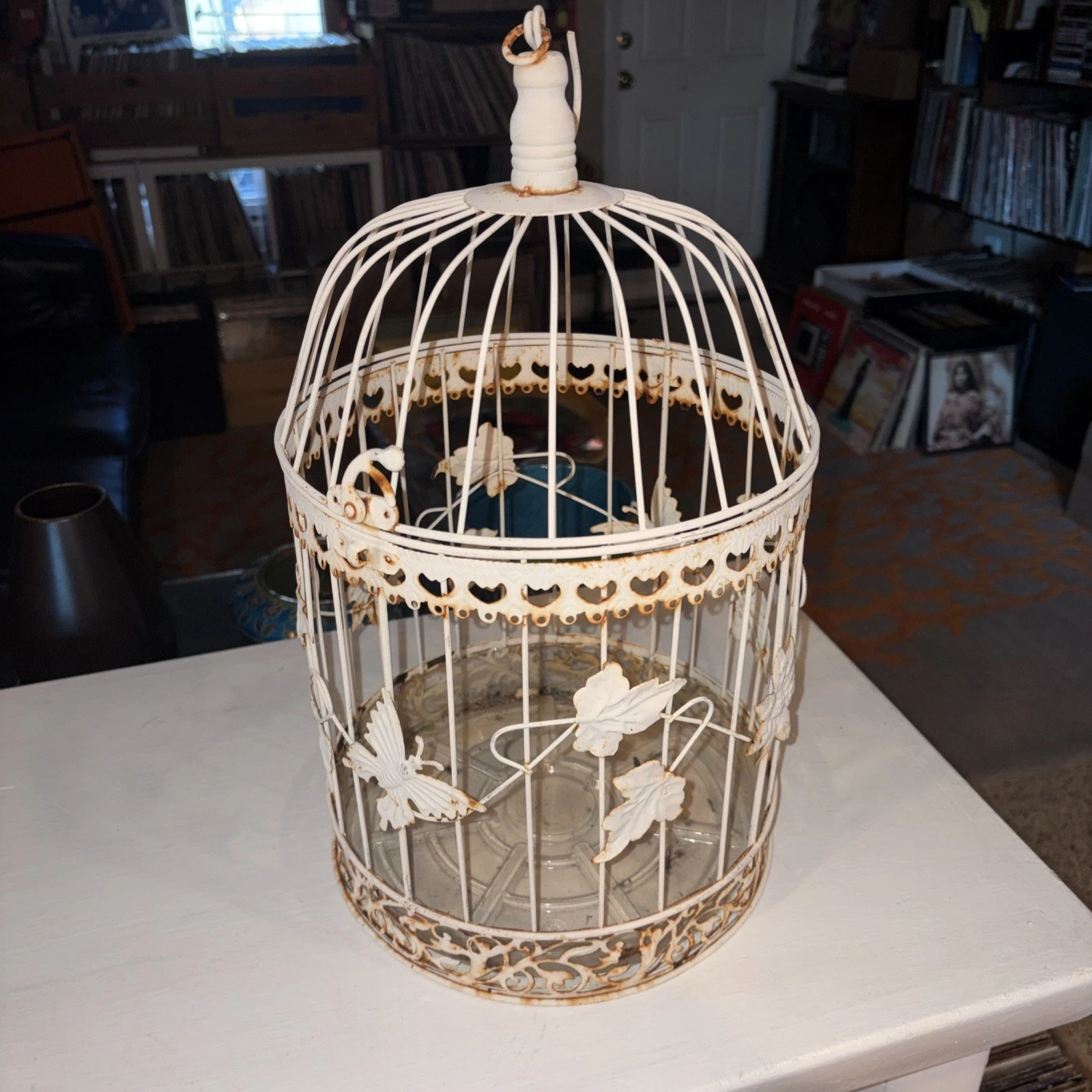 METAL BIRD CAGE HANGING DECORATIVE FARMHOUSE RUSTIC DECOR BUTTERFLY SHABBY CHIC