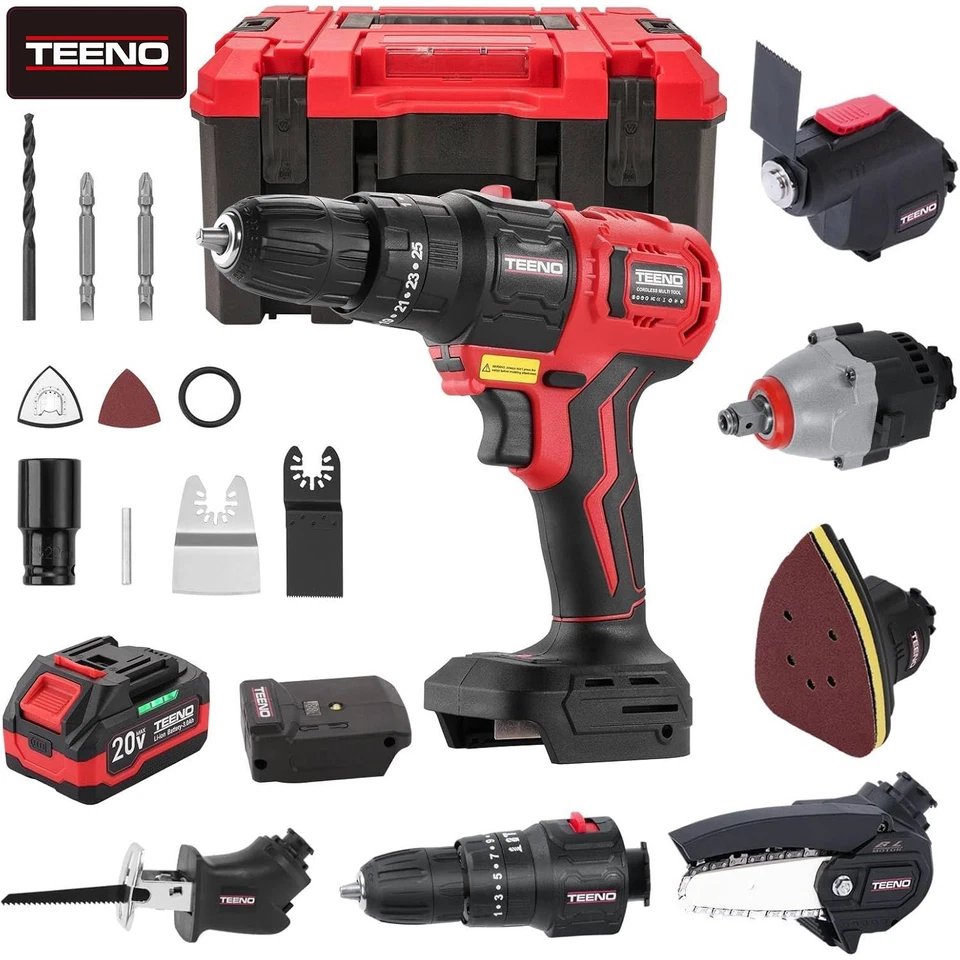 TEENO 20V Cordless Combination Kit 8 in 1 Multi-Functional Power Tool with case