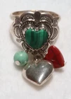 VINTAGE STERLING SILVER MULTI STONE NATIVE AMERICAN HEART CHARM RING ~ SIZE 8