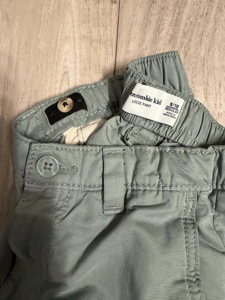 Pantalones cargo Abercrombie niños niñas pierna ancha verde talla 9/10 cintura larga ajustable Foto 4 de 4