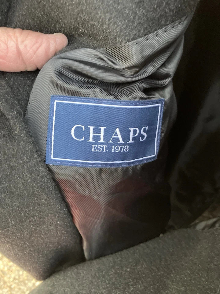 Vintage Ralph Lauren Chaps Trench Coat Jacket Mens 48L Black Wool Blend [327] - Image 3 of 4