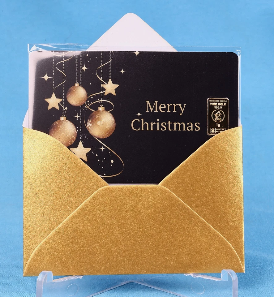 Goldbarren 1 Gramm 999.9 Gold Merry Christmas  Heimerle und Meule + Umschlag - Bild 2 von 4