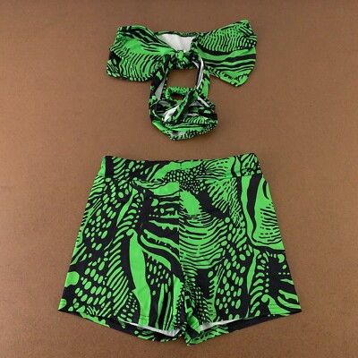 SHEIN Women's Large Green Slayr Allover Print Knot Front Tube Top & Shorts New