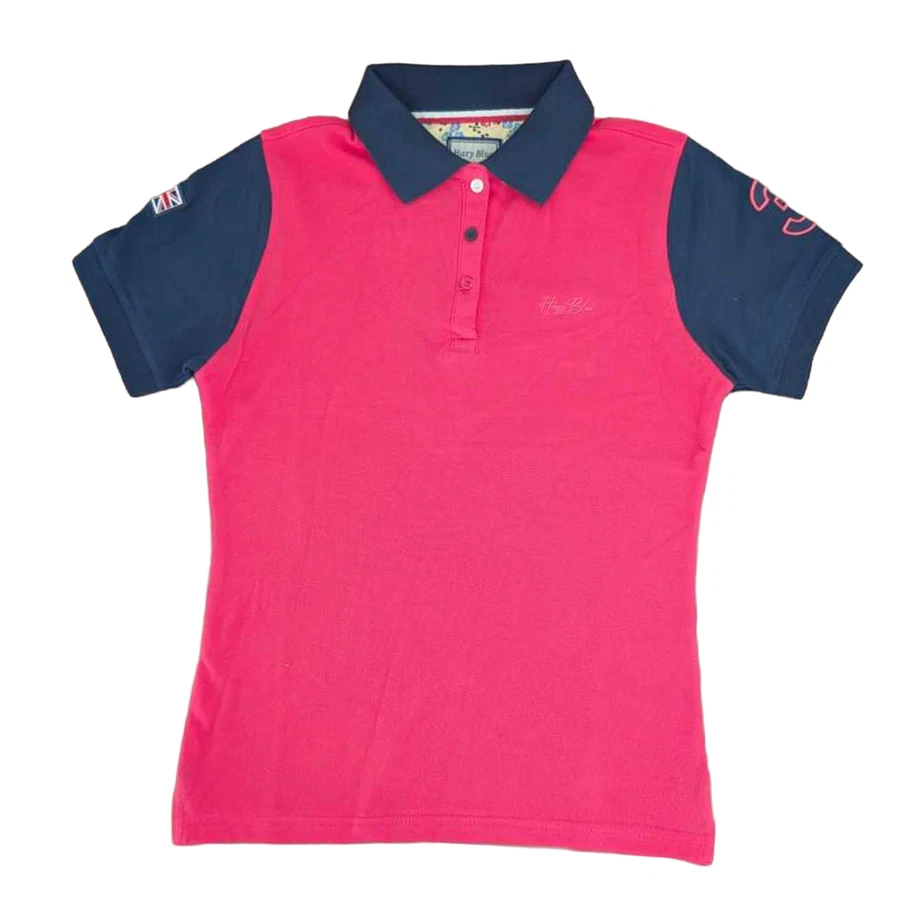 Hazy Blue Women Ladies Plain Polo Shirt Short Sleeve with Number 3 Details 8-20