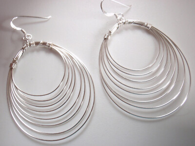 Concentric Hoops 925 Sterling Silver Dangle Earrings