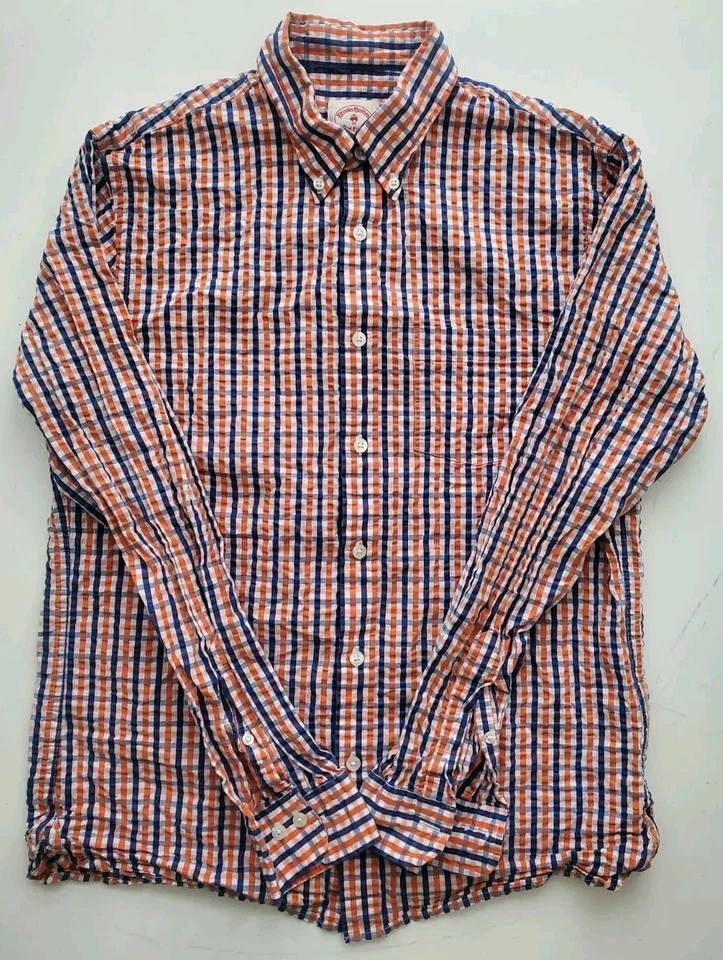 Brooks Brothers 1818 Red Fleece Shirt Sz M Mens Blue Orange White Check. China - Image 2 of 4