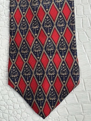 Vintage Enzo Felini Krawatte Roma Paris Seide Handarbeit geometrisch rot blau 3,75 x 58,5 Zoll