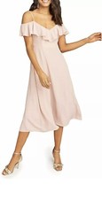 Show Me Your Mumu Camilla Ruffle Neck Midi Dress Women’s Small, Dusty Blush NWT