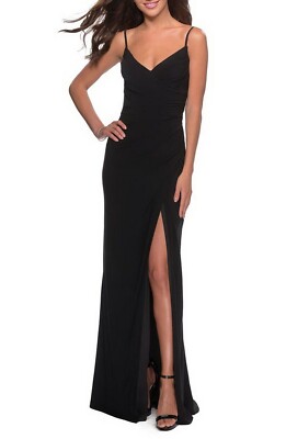 La Femme Black Ruched Cut Out Back Jersey Trumpet Gown Dress Size 2 Orig $288 | eBay La Femme Black Ruched Cut Out Back Jersey Trumpet Gown Dress Size 2 Orig $288 | eBay