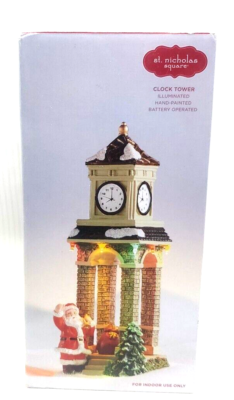 Clock Tower Illuminated Hand-Painted Battery Operated St.Nicholas 