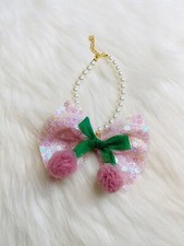Cute Pet Dog Cat Pearl Collar Cherry Bow Jewellery Dogs Necklace Size S