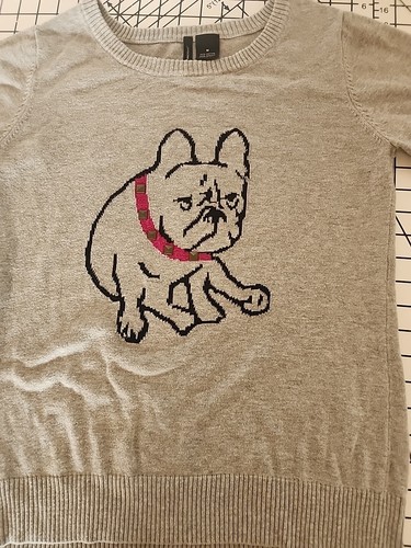 French Bulldog With Studs Collar Women's light Gray Cotton Sweater Size MEDIUM - Picture 2 of 6