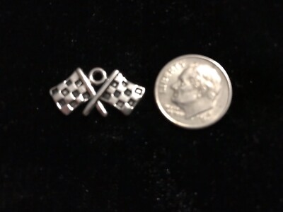 Nascar Racing Flag antique silver Charm Pendant