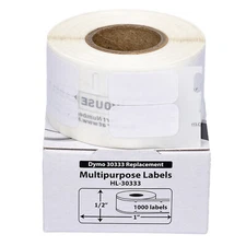 DYMO 30333 Direct Thermal Multipurpose Labels (1/2" x 1") - (5) Rolls of 1,000