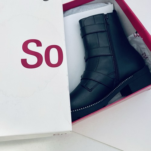 SO Boots 3 Buckle Accent Combat Women's Black Monique Size 10 Goth Biker Shoes - Picture 6 of 6