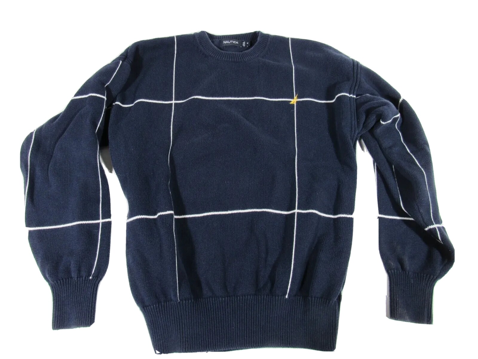 Nautica Mens Navy Plaid Blue Logo Pullover Sweater Size Large | eBay