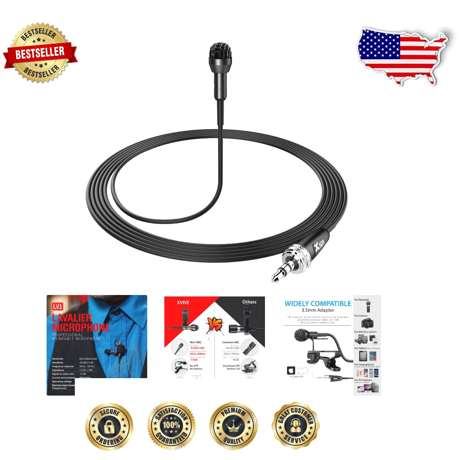 LV1 Lavalier Microphone - Compact Omni-Directional Audio Solution for Creators